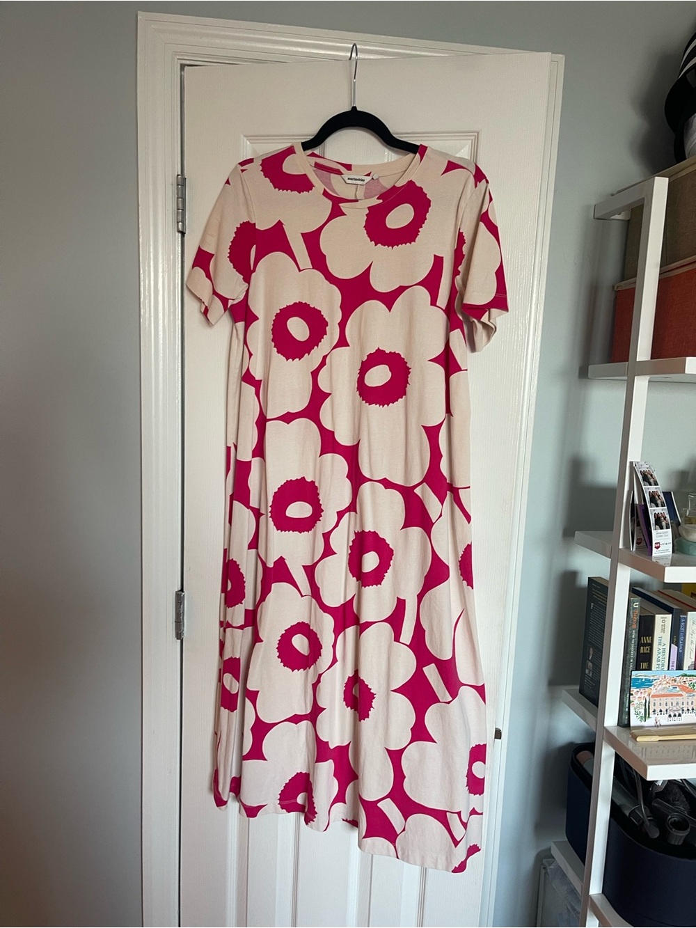 Bold Pink Floral Midi Dress - Relaxed Fit